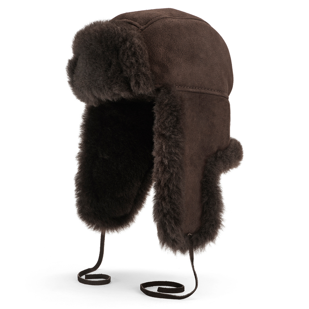 Black Sheepskin Aviator Hat with Adjustable Ties - Shepherd of Sweden Black Sheepskin Aviator Hat with Adjustable Ties - Shepherd of Sweden