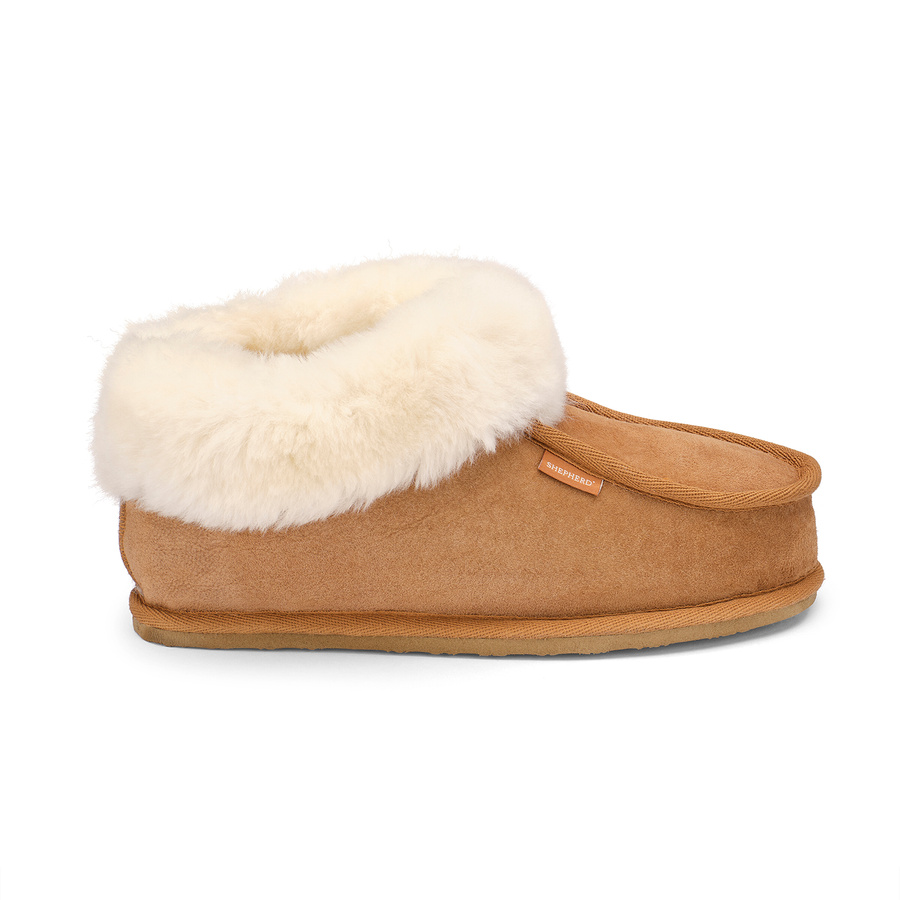 Women's Ankle-High Sheepskin Slippers with EVA Sole - Shepherd of